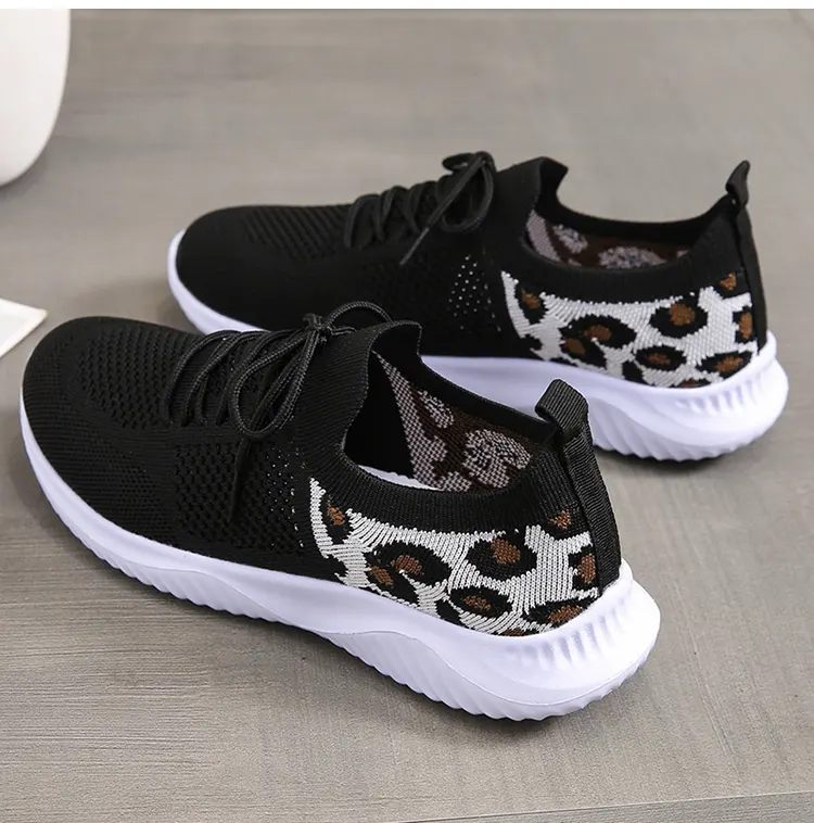 Leopard Print Lace-Up Mesh Sneakers