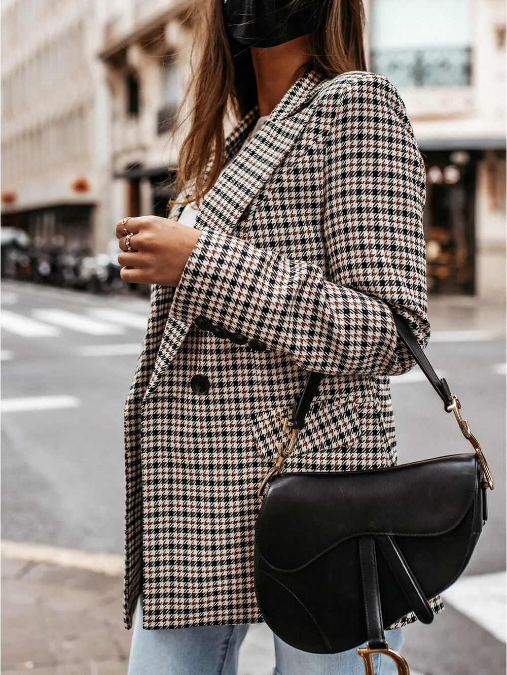 Longline Plaid Suit Jacket