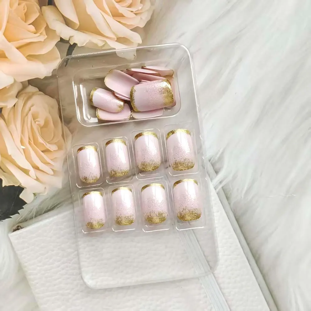 Trapezoid Milky White Gold Foil Press-On Nails