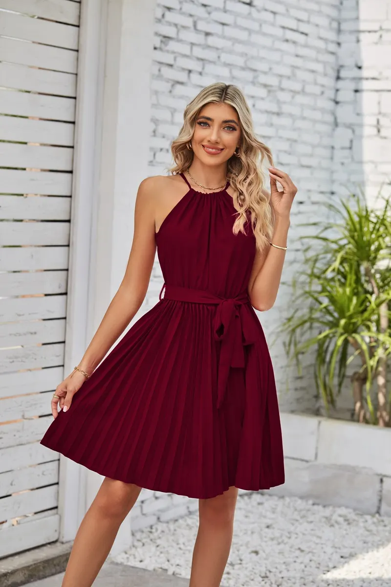 Pleated Chiffon Halter Sundress