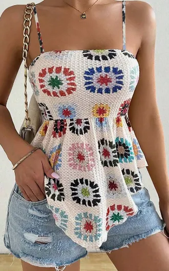 Hibiscus Print Ruffle Hem Cami Top
