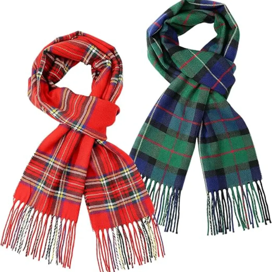 2-Piece Buffalo Plaid Tassel Scarf Set