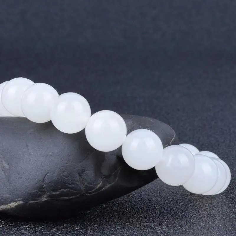 White Jade 10mm Round Bead Bracelet