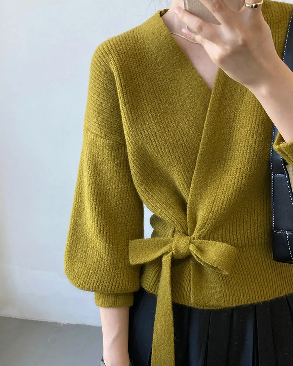 V-Neck Tie-Waist Knit Cardigan