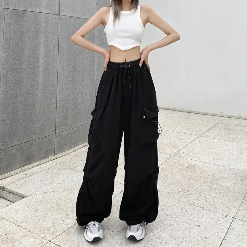 Wide-Leg Work Pants with Drawstring Cuffs