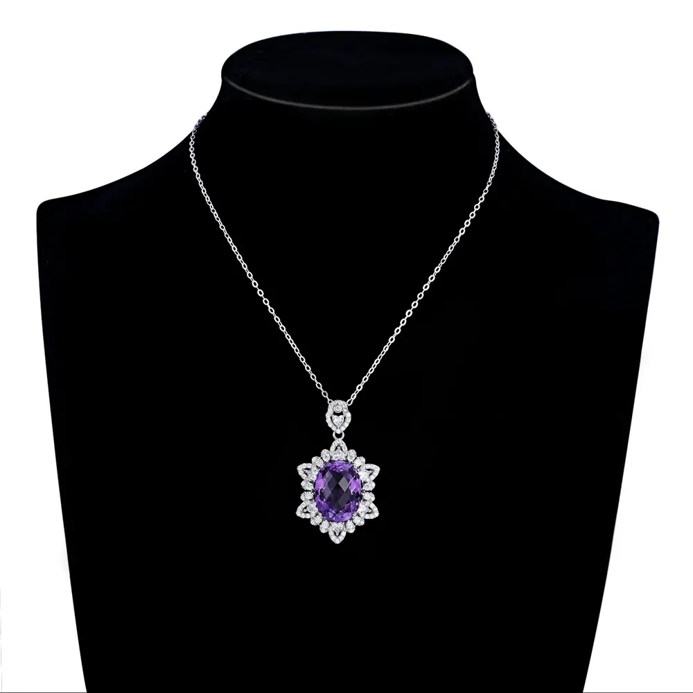 Amethyst Pendant Necklace in 925 Sterling Silver