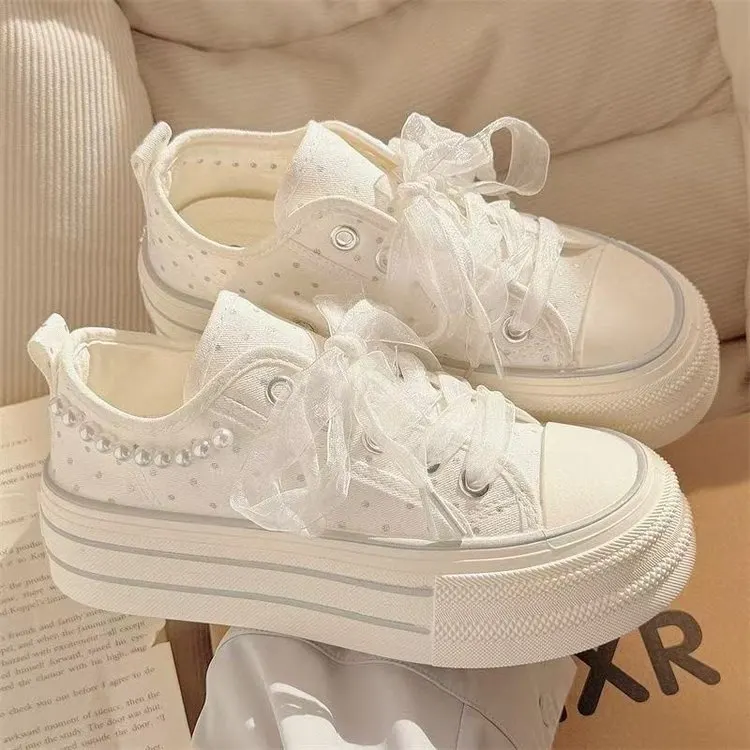 Pearl Trim Polka Dot Platform Mule Sneaker