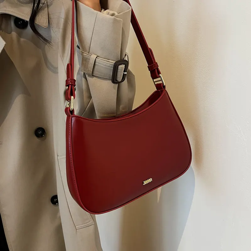 Red Textured Leather Shoulder Bag