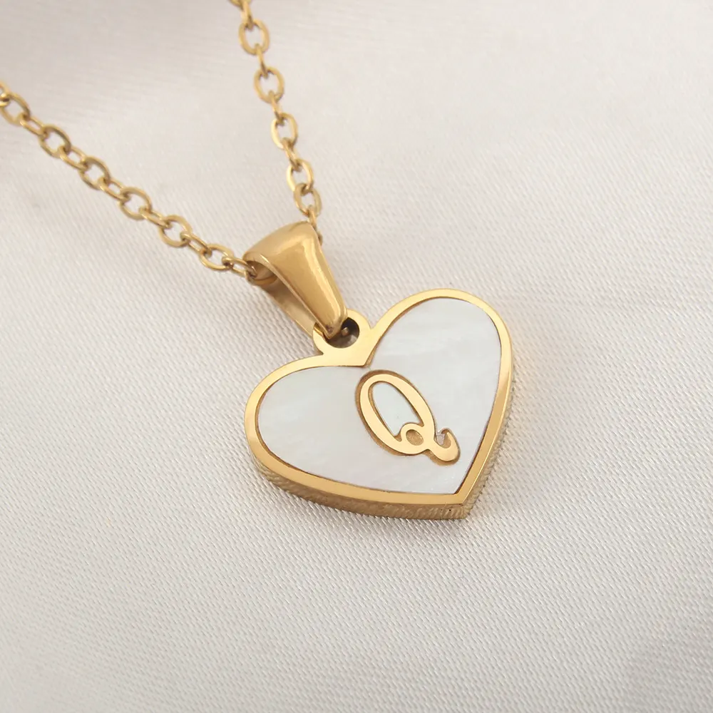 Shell Heart Initial Necklace