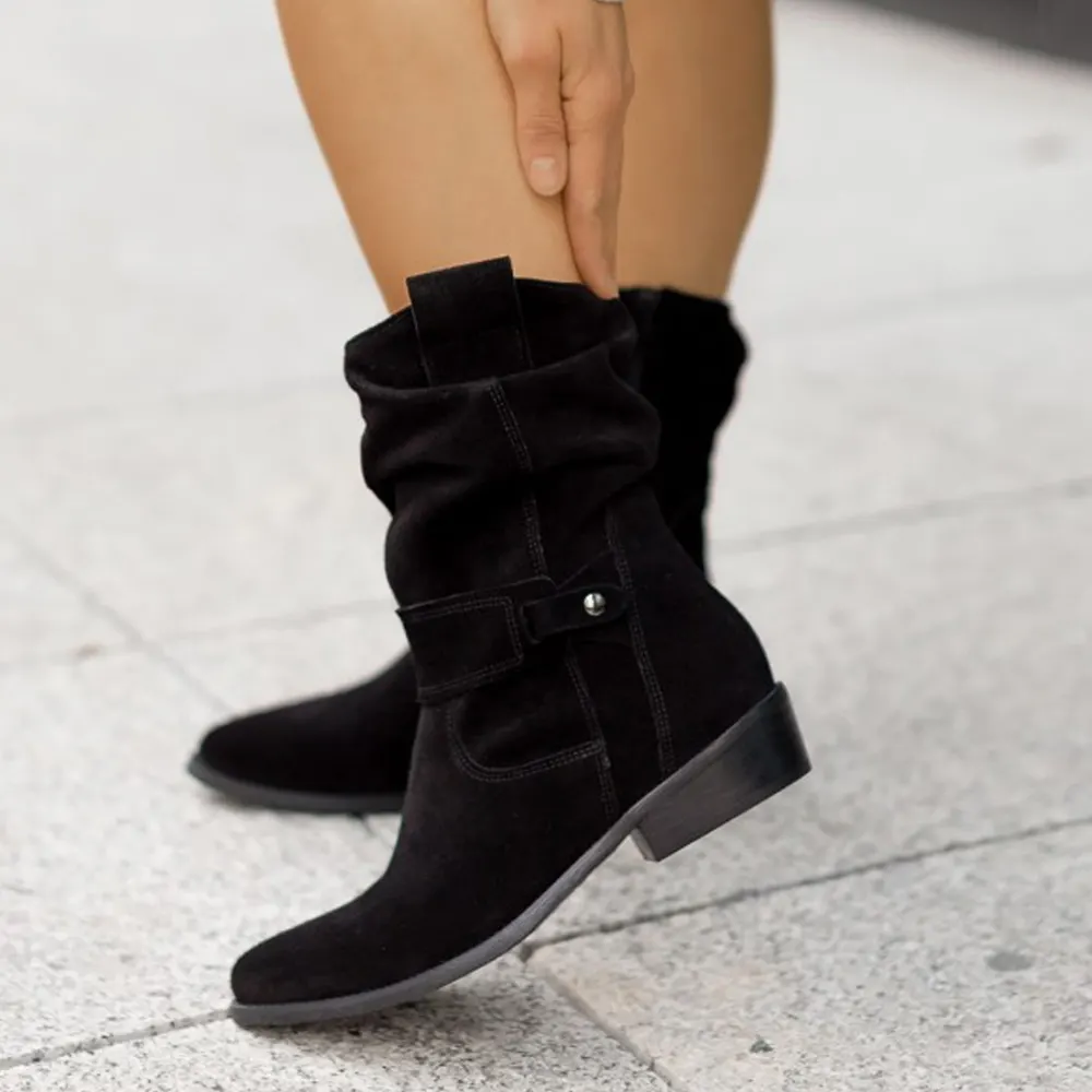 Suede Pointed-Toe Western Mid-Calf Boots