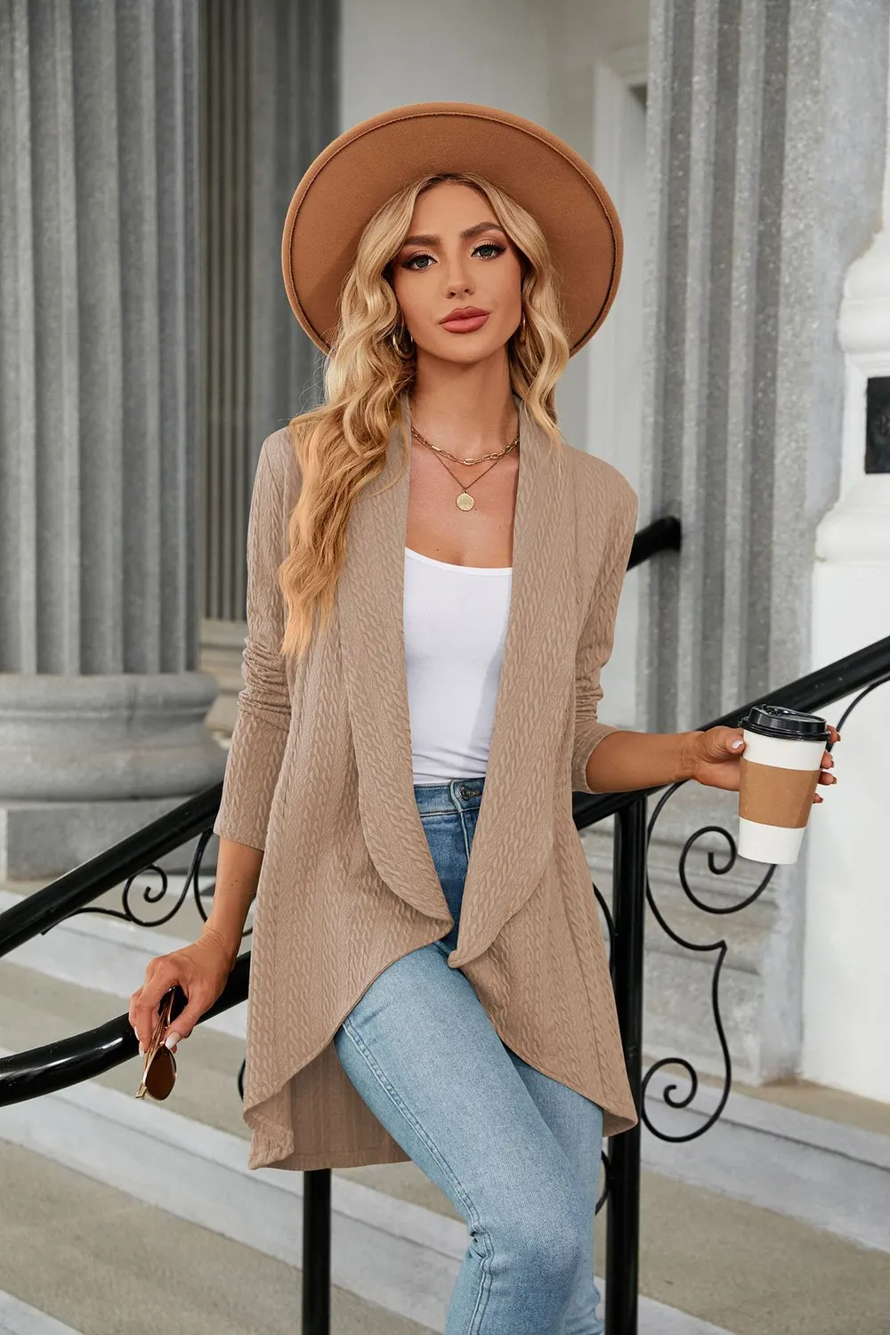 Draped Open Front Lightweight Cardigan