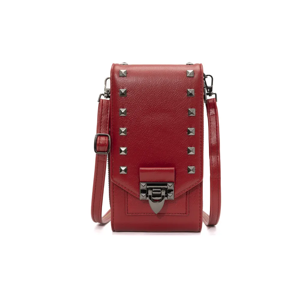 Rivet-Studded PU Leather Crossbody Phone Bag