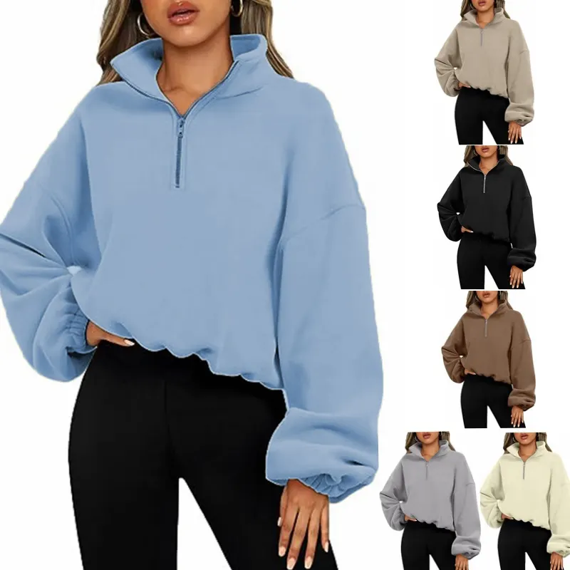Loose Fit Stand Collar Zip Hoodie