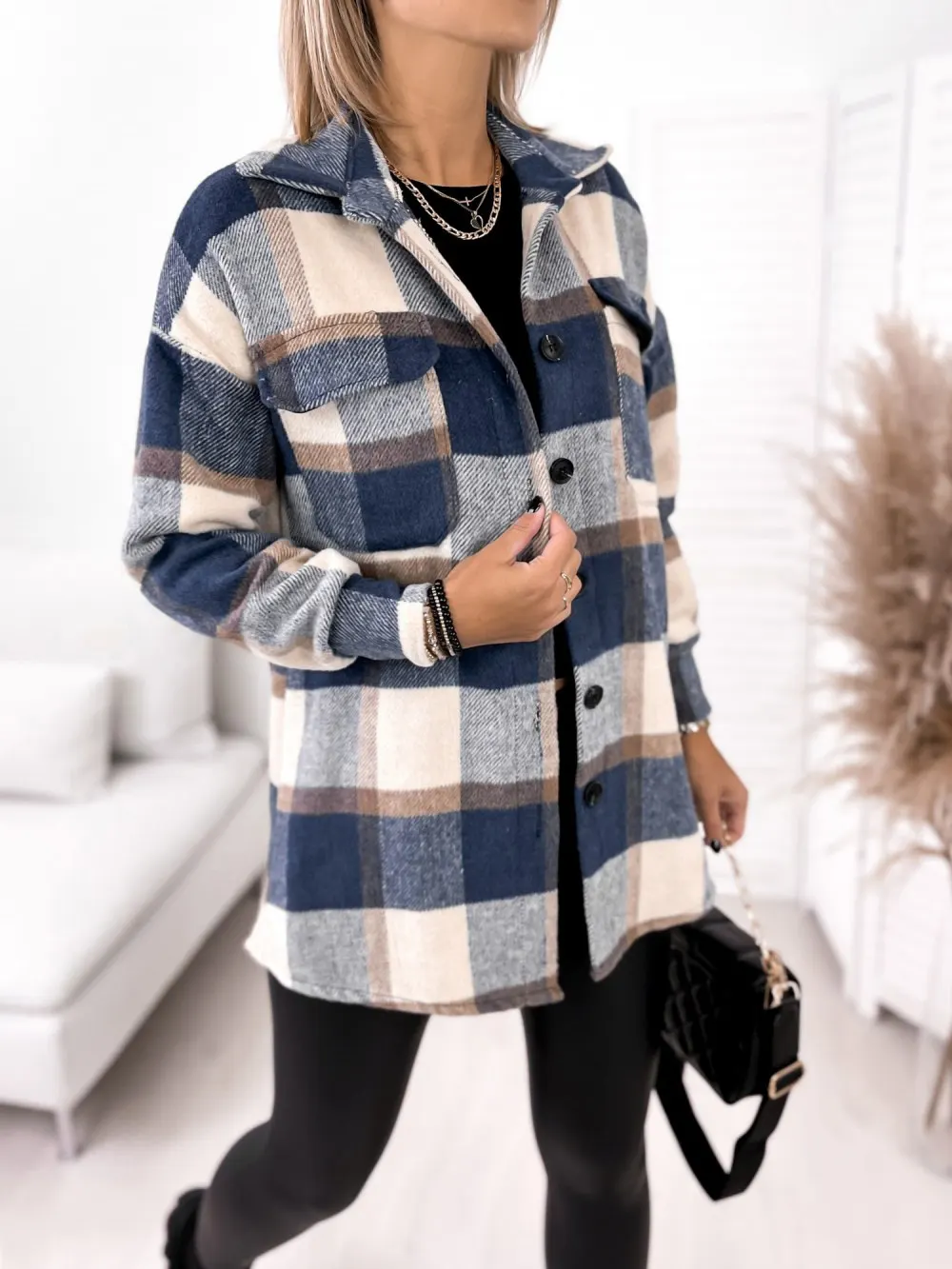 Plaid Wool-Blend Single-Breasted Jacket