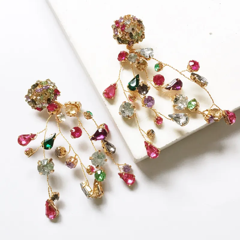 Colorful Rhinestone Flower Earrings