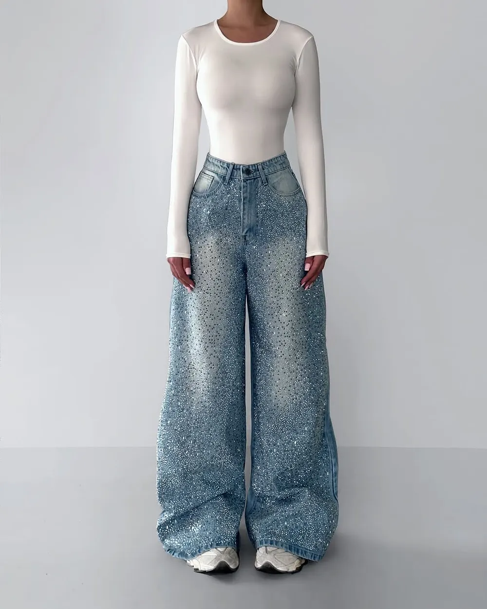 Rhinestone Detail Vintage Denim Jeans