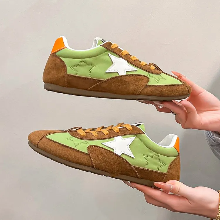 Retro Crinkled Fabric Lace-Up Trainers