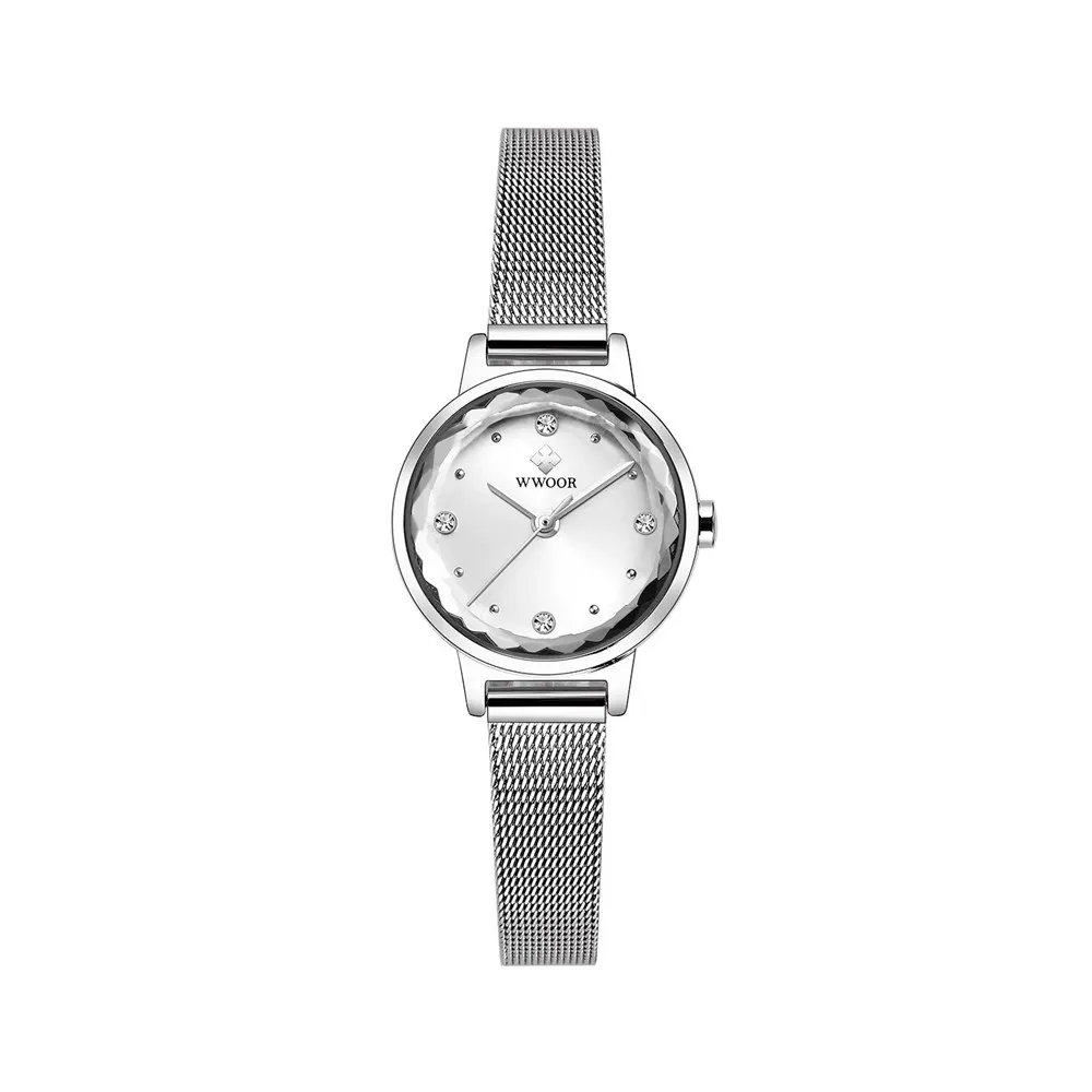 Round Quartz Watch with Steel Mesh Band