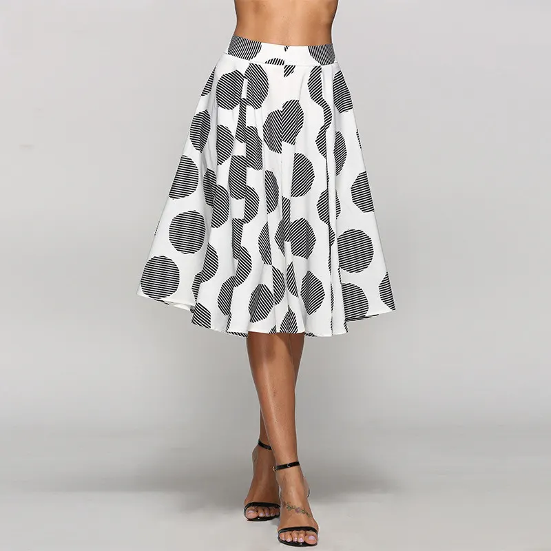 Polka Dot Asymmetric Hem Midi Skirt