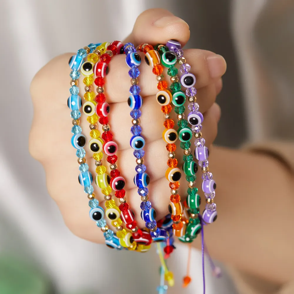 Adjustable Eye Crystal Bead Bracelet
