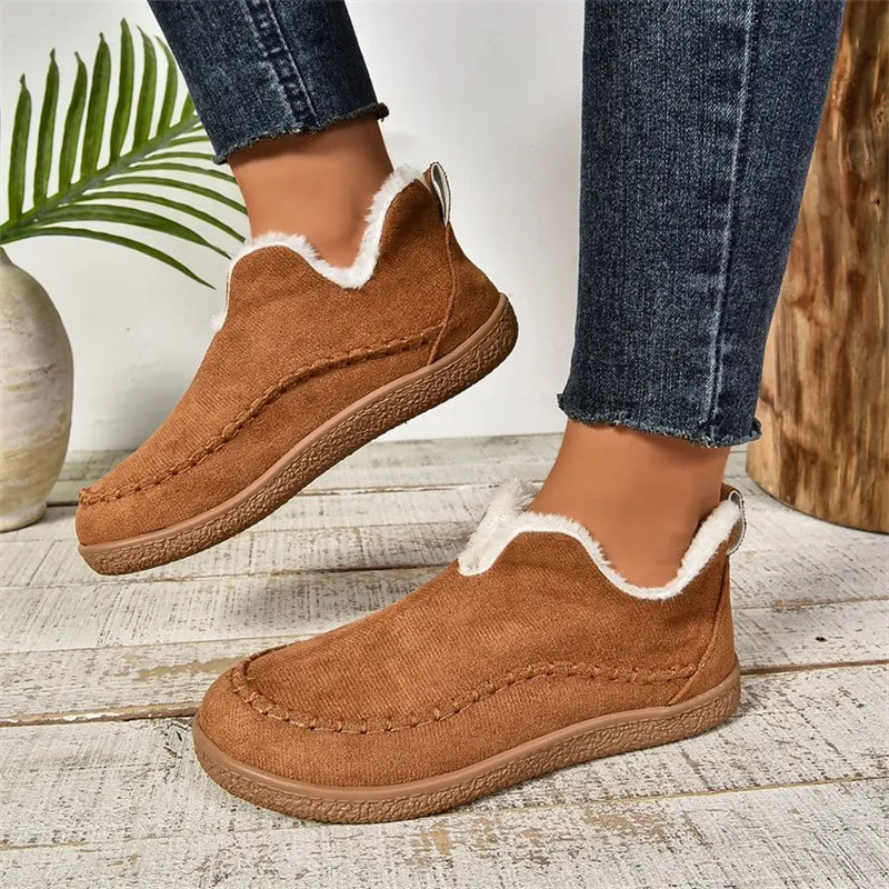 V-Cut Plush-Lined Suede Ankle Boots