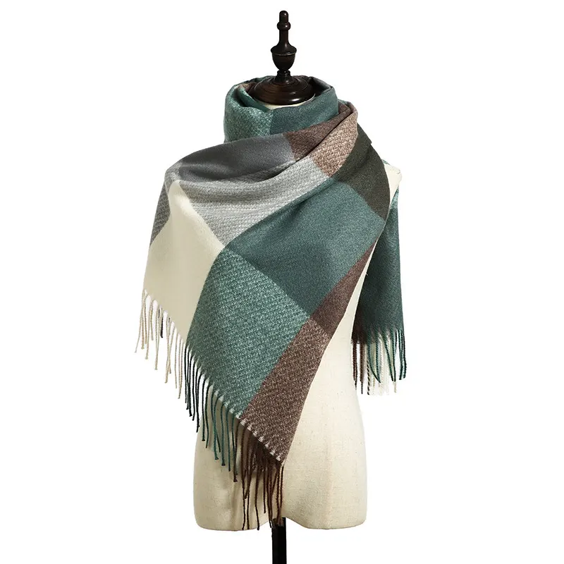 Checked Imitation Cashmere Tassel Scarf