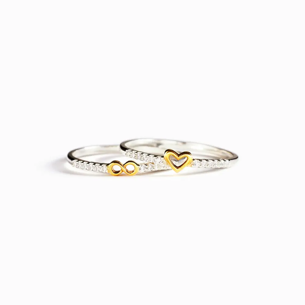 Silver Geometric Zircon Ring Set
