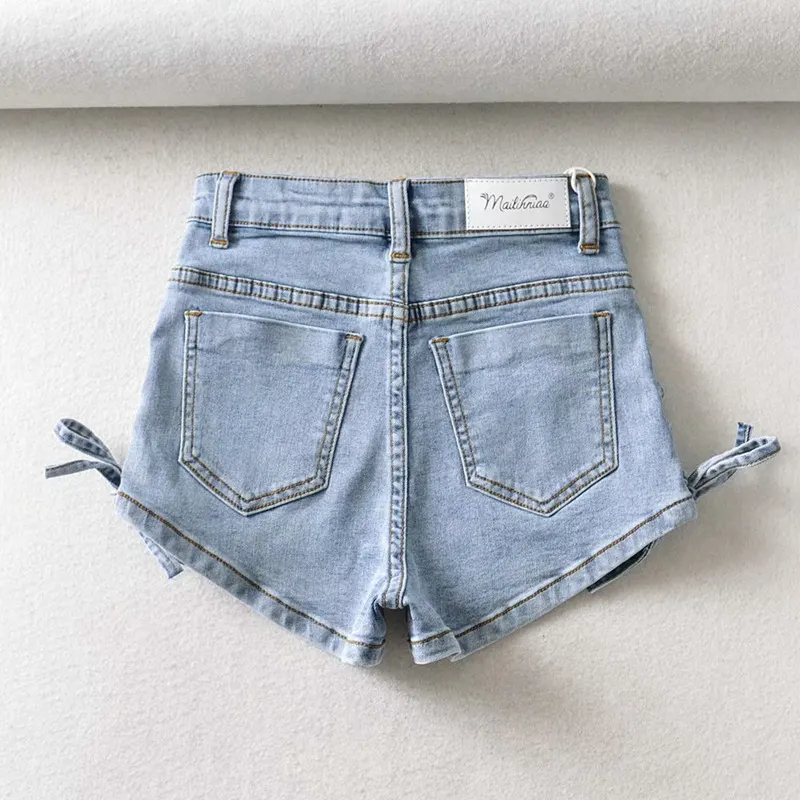 Bow Detail Wide Leg Denim Shorts