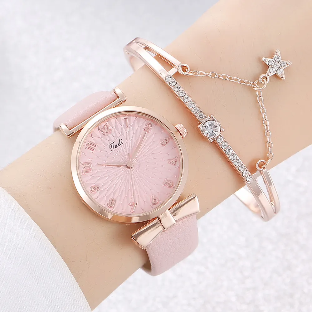 Slim Watch and Star Charm Bracelet Set