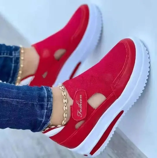 Mesh Low Wedge Sneakers with Velcro Strap