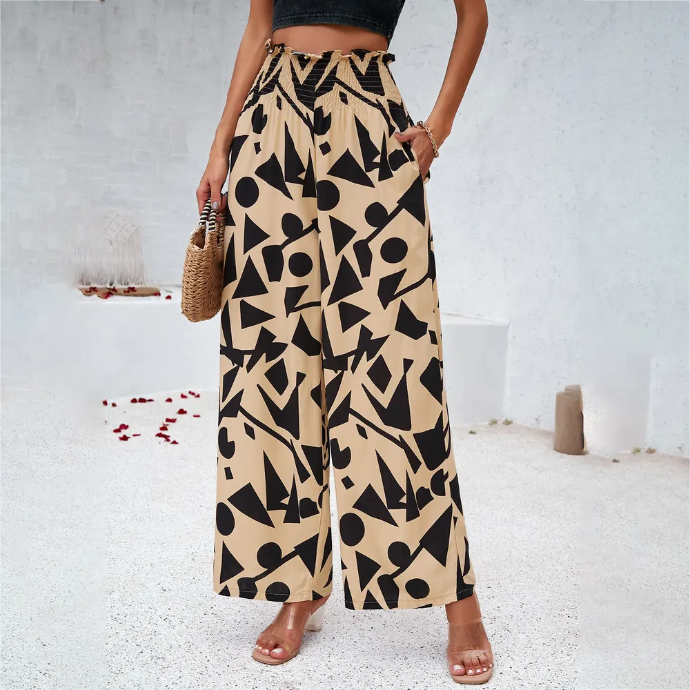 Printed High-Waist Straight Trousers