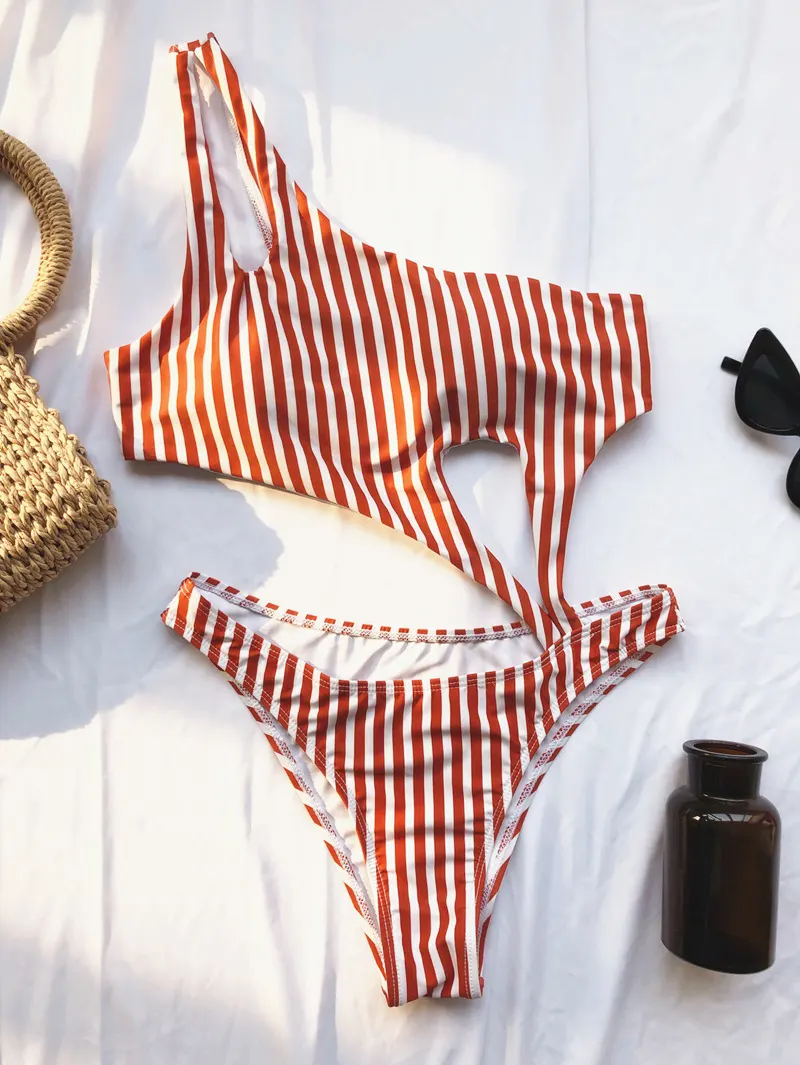 Striped One-Piece Swimsuit with Chest Pad