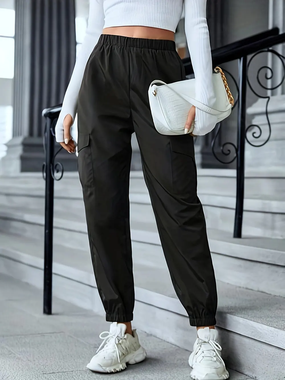 Elastic Waist Cargo Trousers