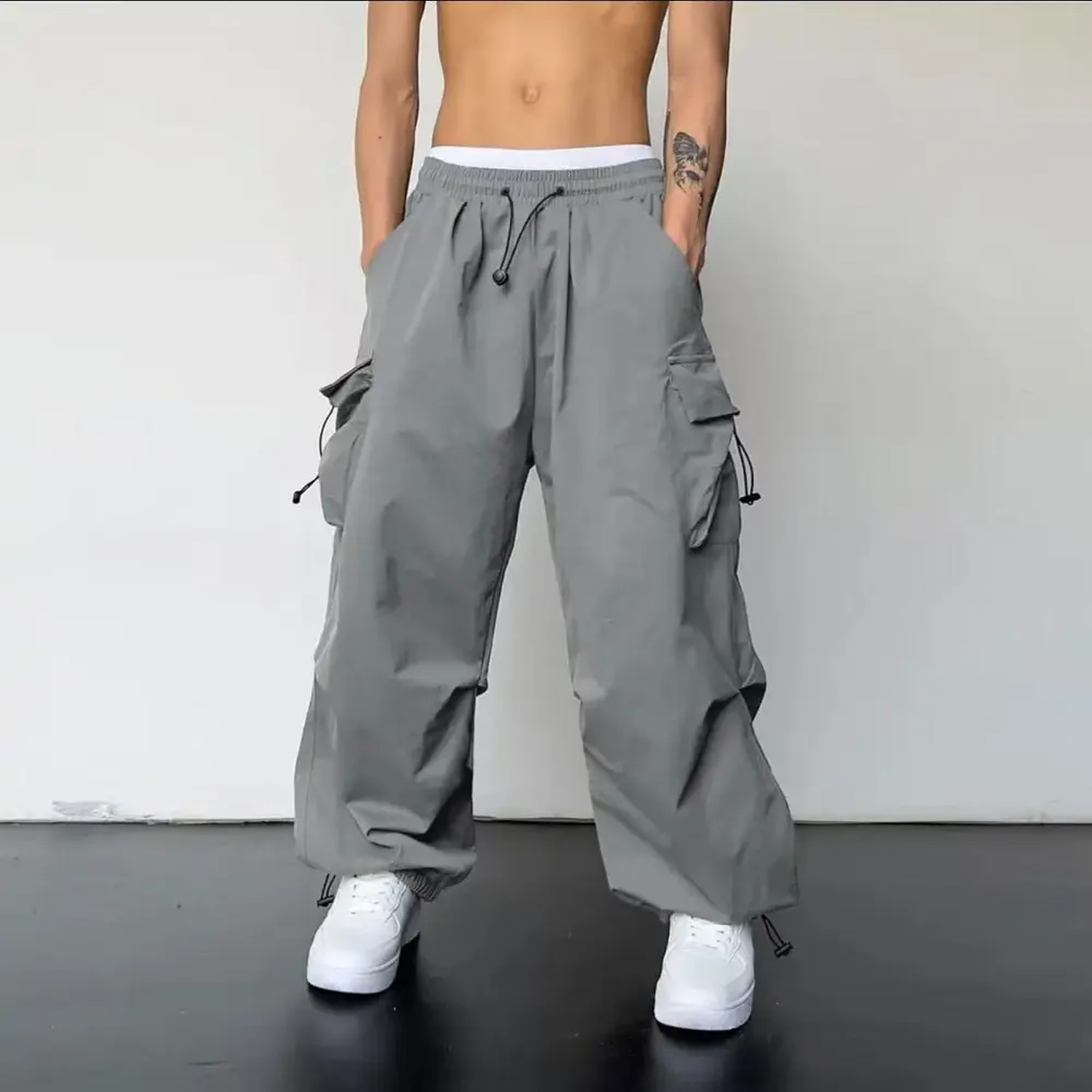 Light Gray Cuffed Wide-Leg Trousers