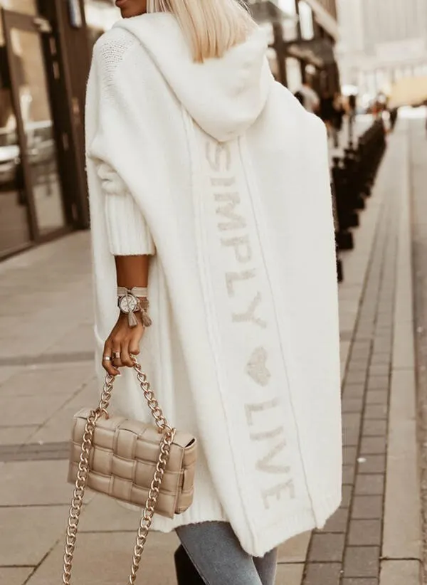 Hooded Knit Mid-Length Cardigan