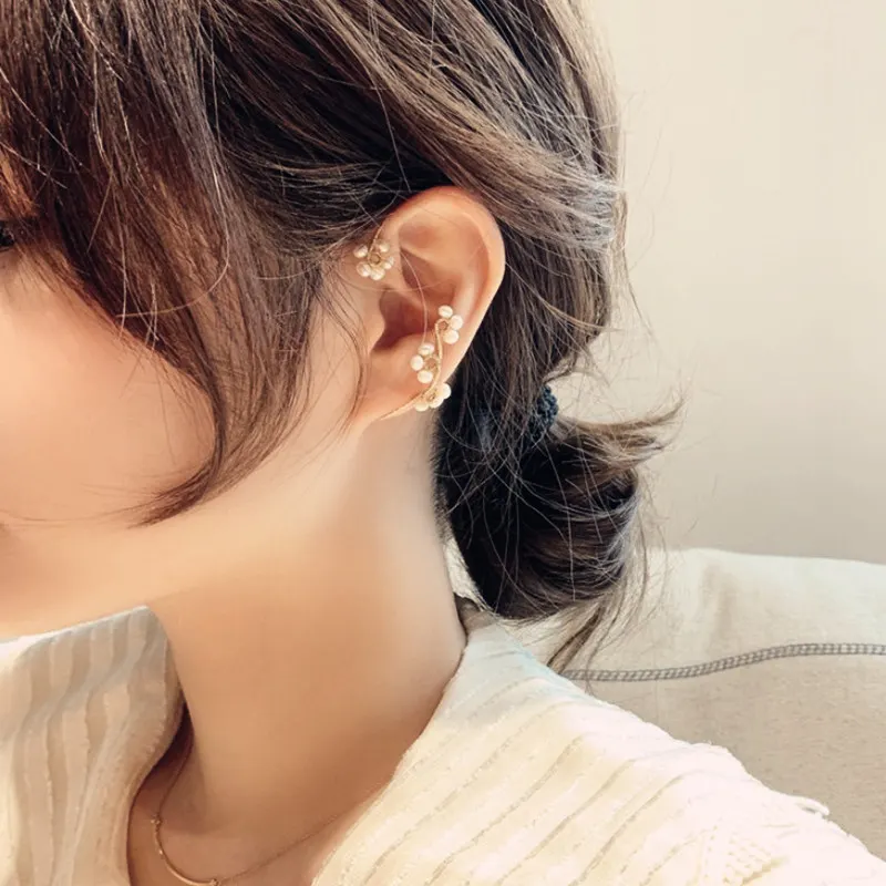 Hand-Woven Flower Pearl Earrings