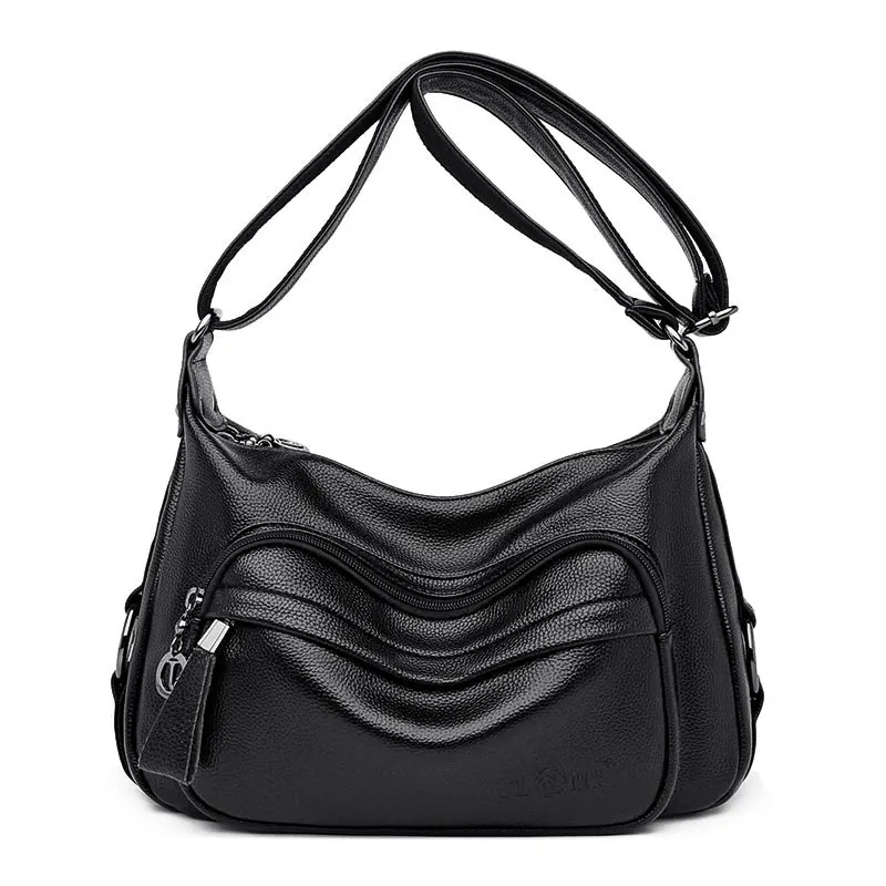 Soft PU Shoulder Bag with Zip Compartments