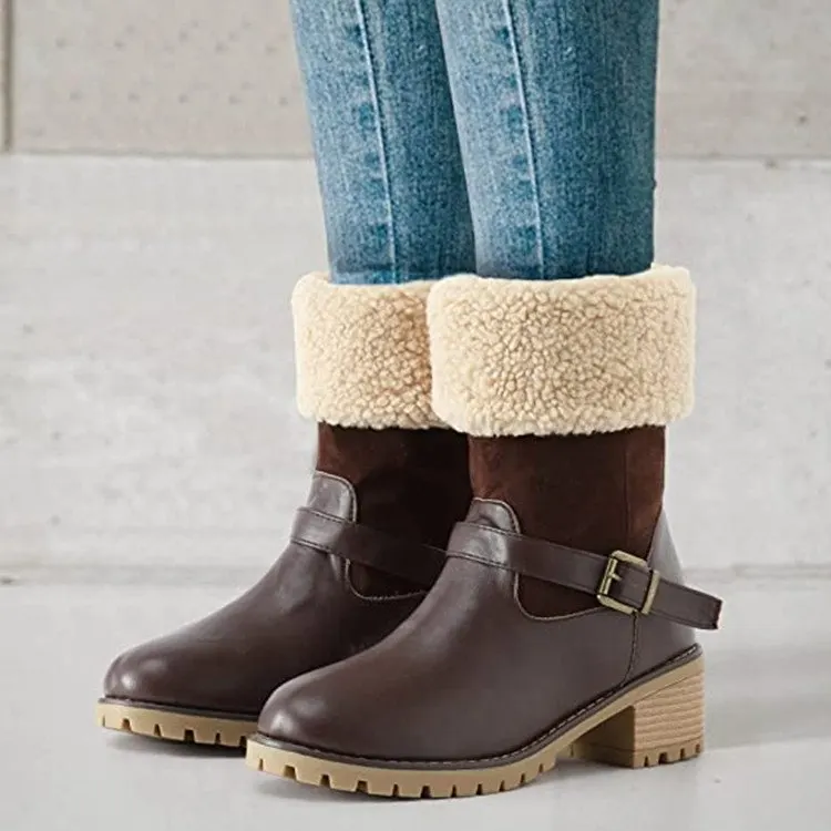 Buckle Strap Chunky Heel Western Boots