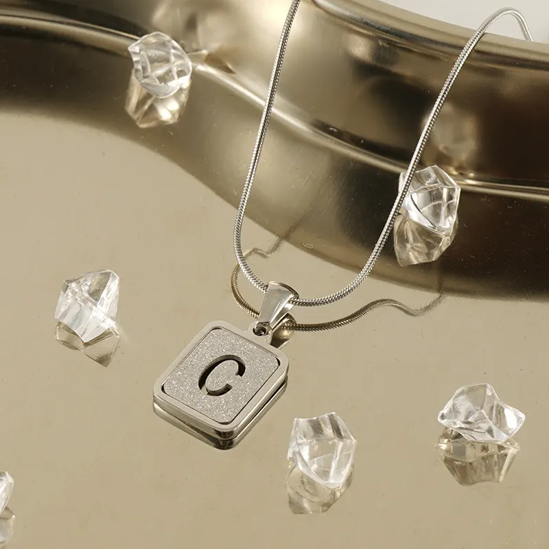 18K Plated Hollow Square Initial Necklace