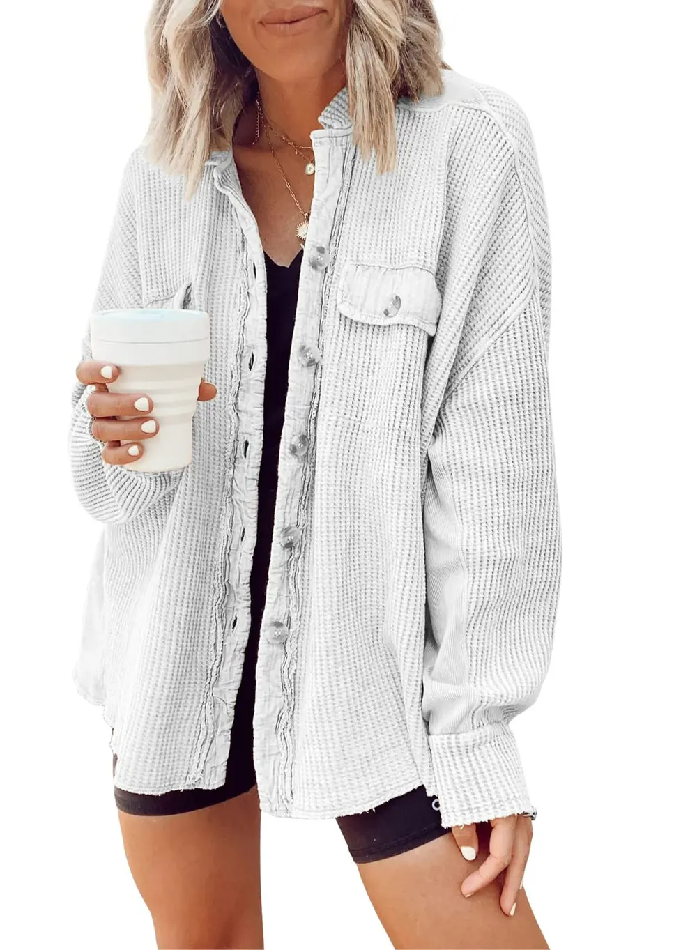 Acetate Blend Button Shirt Jacket