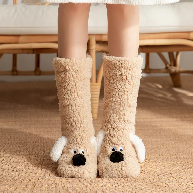 Cartoon Dog Non-Slip Plush Socks
