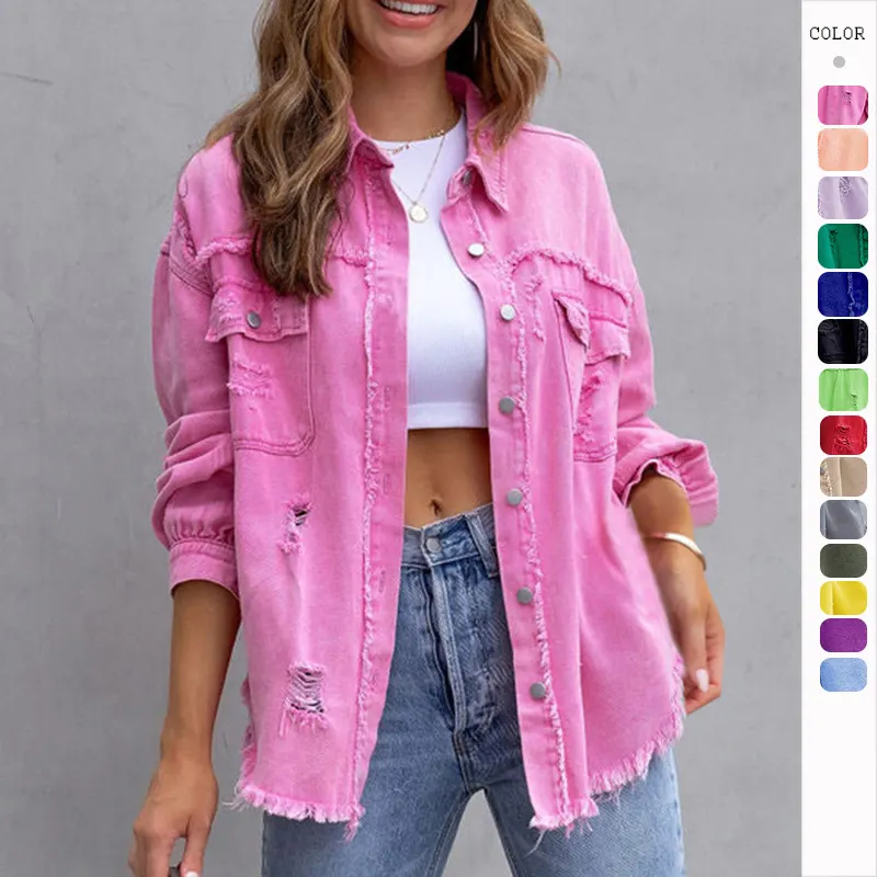 Distressed Loose Fit Shirt Jacket
