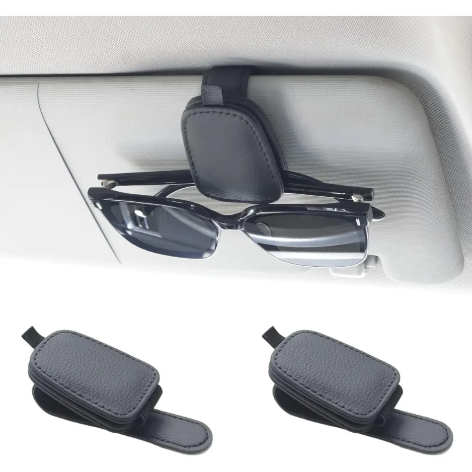 Magnetic Leather Sunglasses Visor Clip, 2 Pack