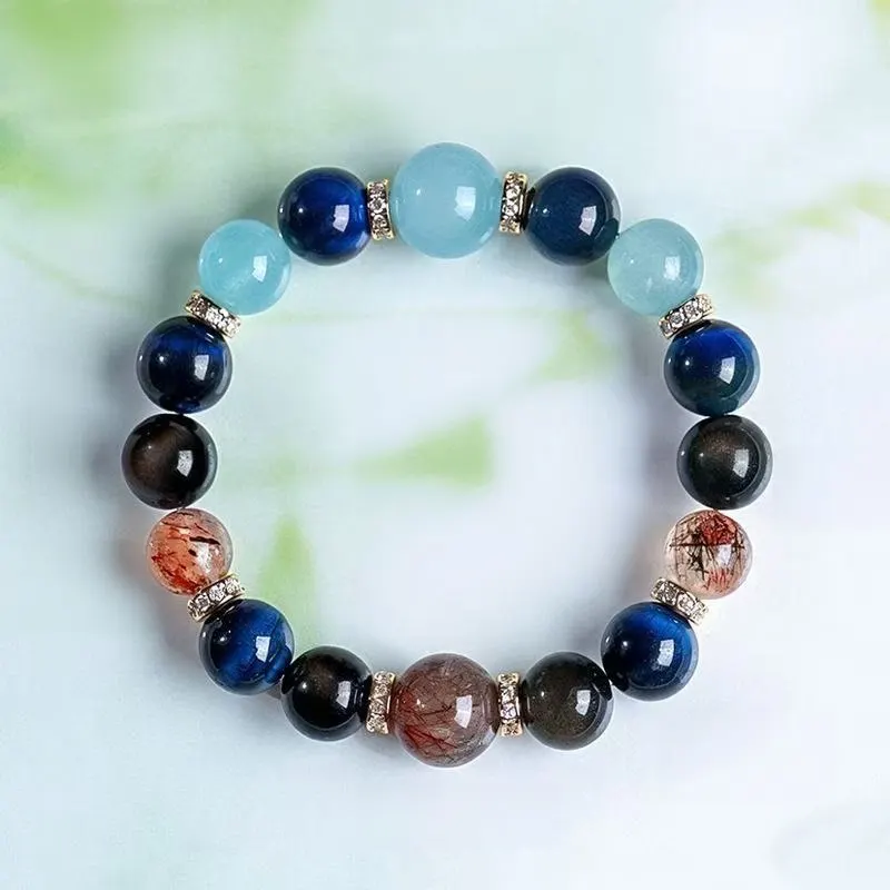 Two-Tone Aquamarine and Blue Tiger Eye Bracelet