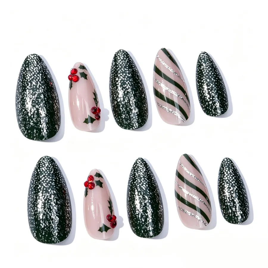 24-Piece Green Cat Eye Press-On Nails