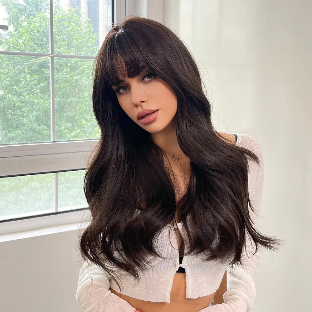 Long Wavy Synthetic Wig with Bangs