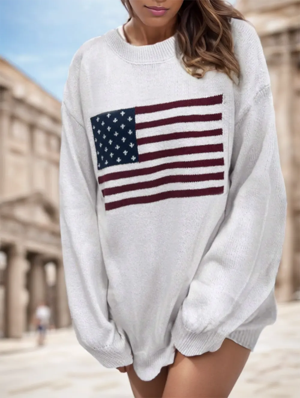 USA Flag Drop-Shoulder Sweater
