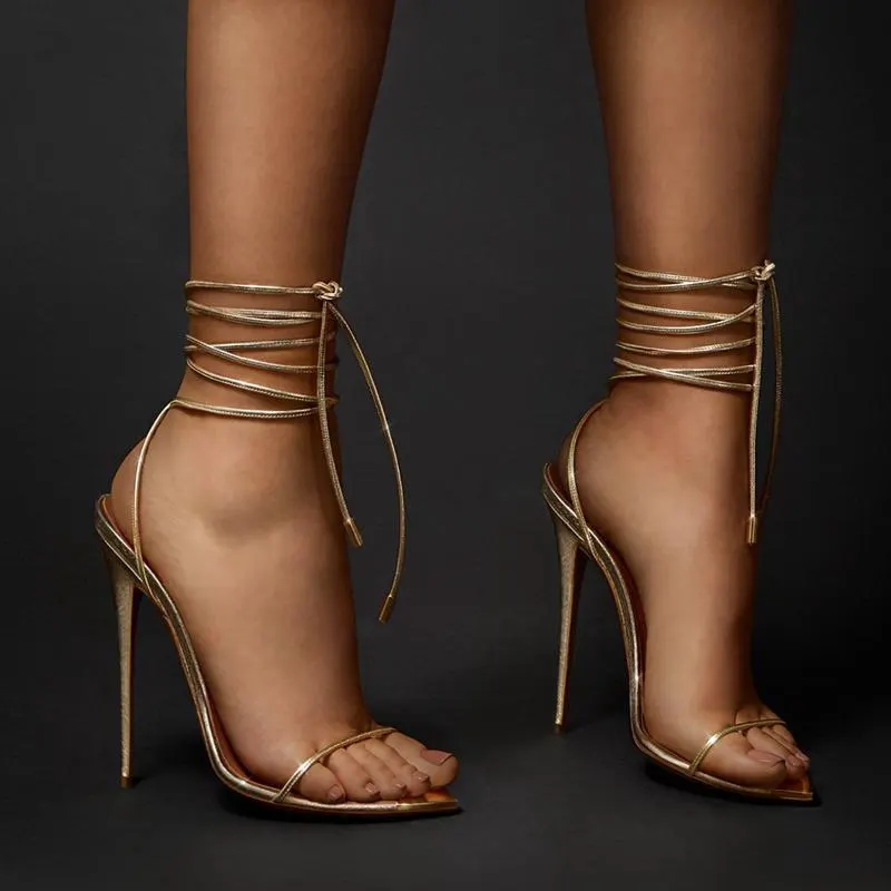 Gold Ankle-Strap Stiletto Sandals