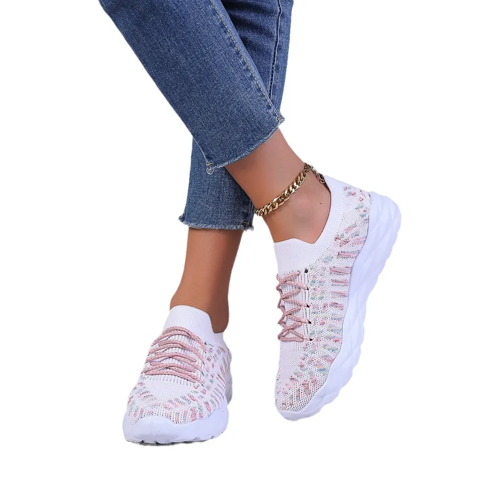 Knit Mesh Lace-Up Sneakers