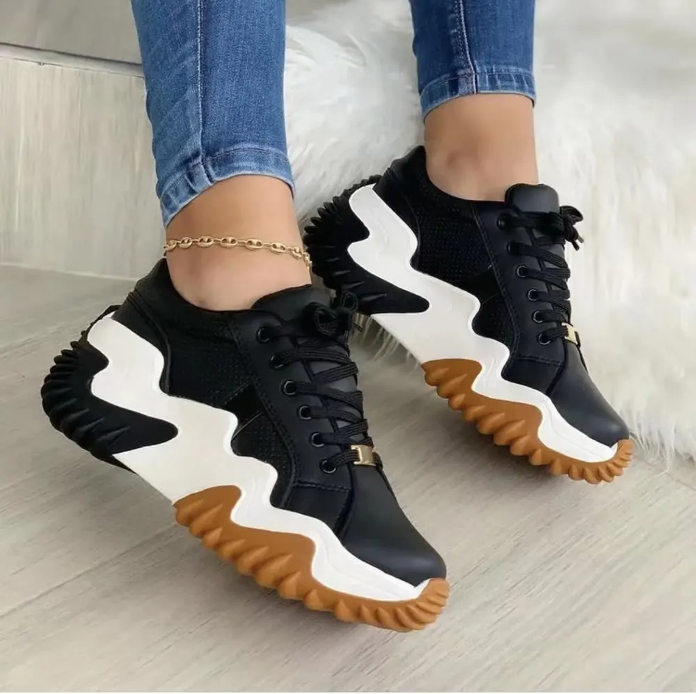 Faux Patent Lace-Up Platform Sneakers
